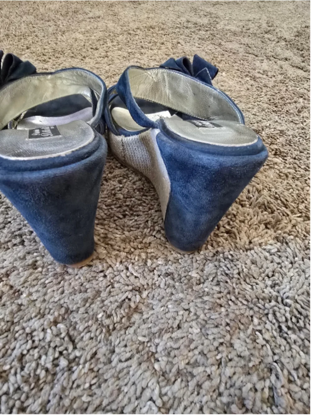 Roberto Botticelli Made In Italy Blue Suede Wedge Sandals Silver Navy 7/ 7.5